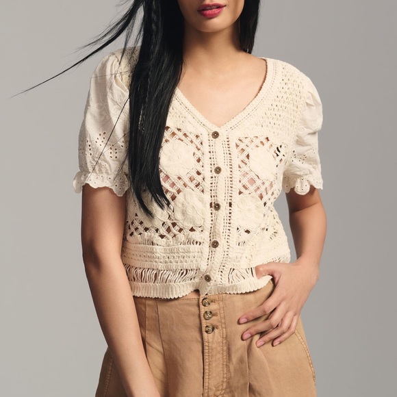 Anthropologie Tops - NVLT Cropped Puff-Sleeve Cardigan Sweater Anthropologie